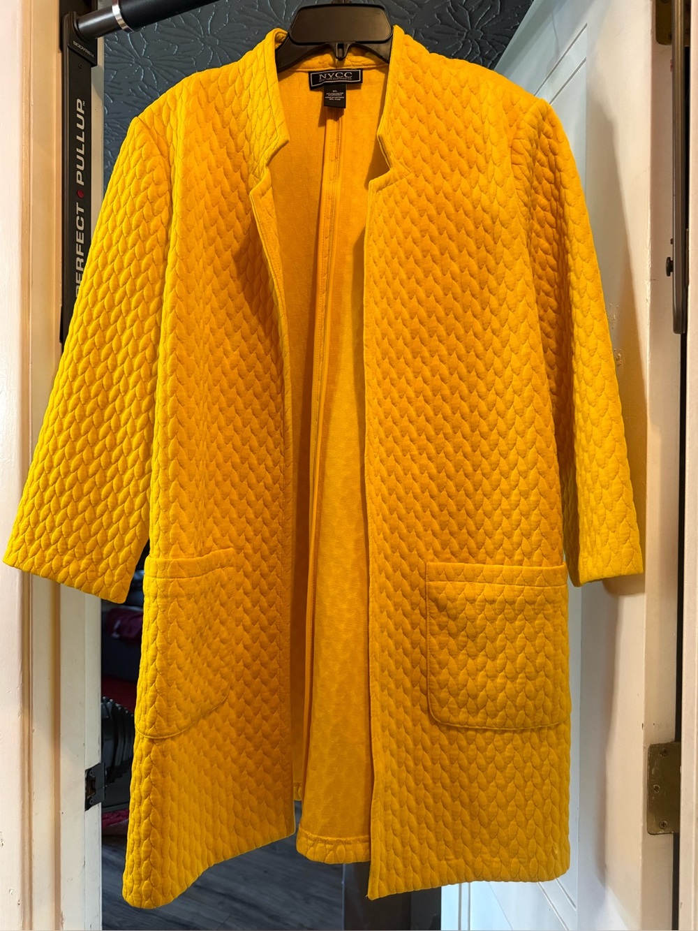 NY&C Textured Open Front Coatigan in Mustard Yellow. Never worn